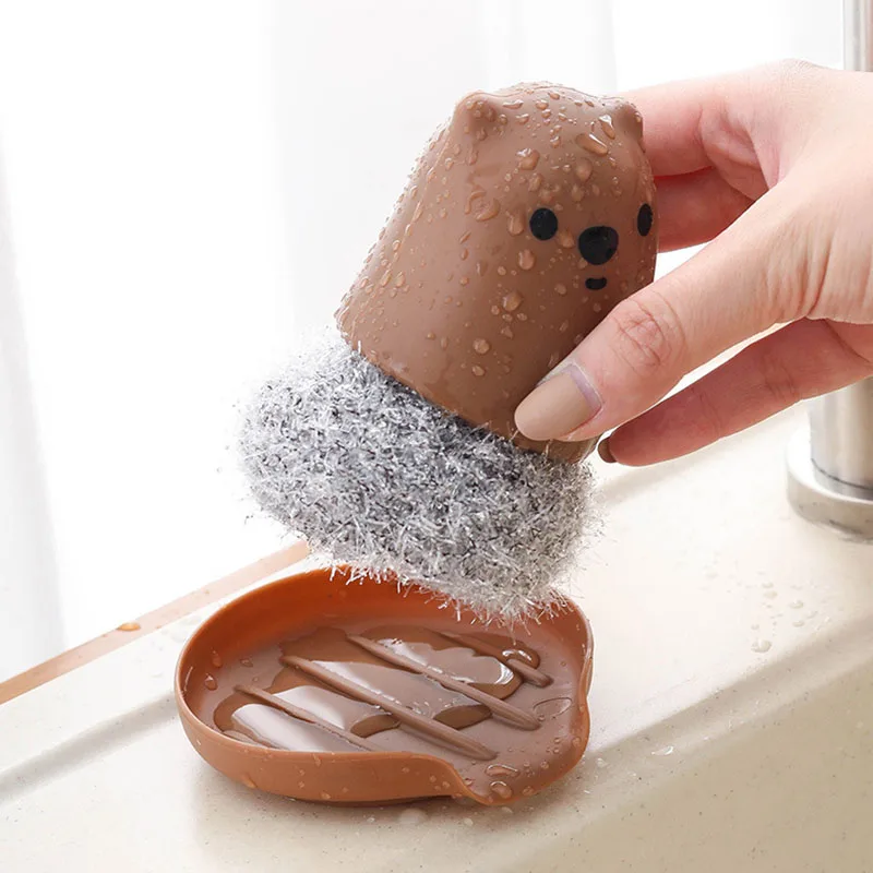 

1 шт. прочная щетка для горшка, милый полипропиленовый/акриловый чистящий шар в форме медведя, кухонный инструмент, кухонные аксессуары