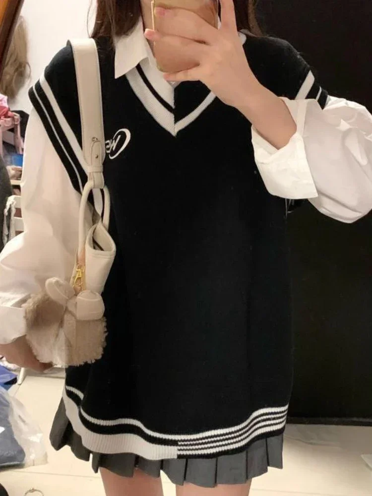 Новый свитер без рукавов жилет винтажные пуловеры с v-образным вырезом Y2k