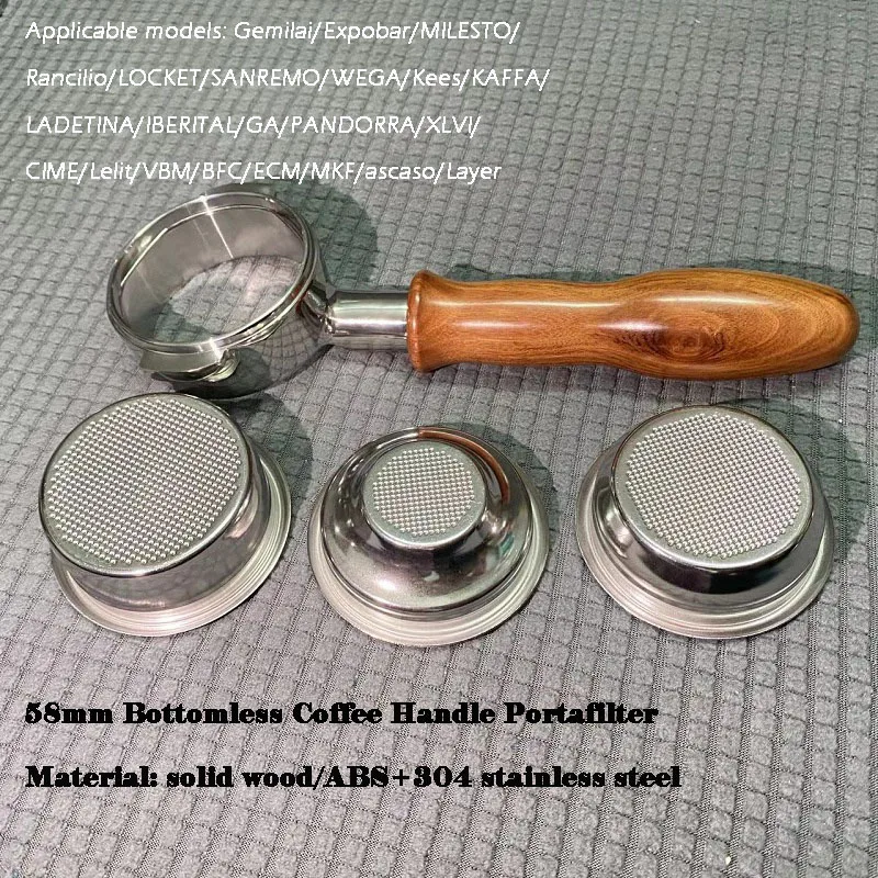 

58MM Stainless Steel Coffee Machine Handle Bottomless Filter Portafilter Universal Solid Wood E61 Espresso Coffee Tools