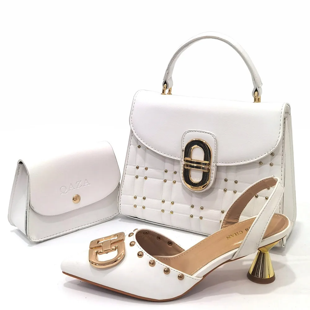 Popularity Newest 2022 White Color Peep Toe Italian Fashion Design Everyday Wearable Party Ladies Shoes And Bag Set