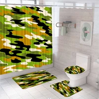 green camouflage bathroom curtains classic camo waterproof shower curtain set non slip bath mat rugs toilet lid cover home decor