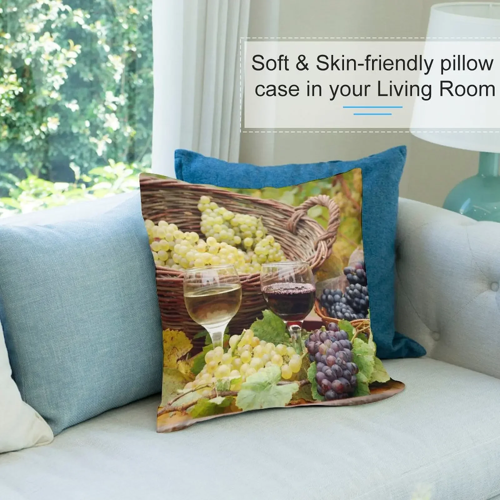 Красное и белое вино с виноградом осенний сезон декоративная подушка