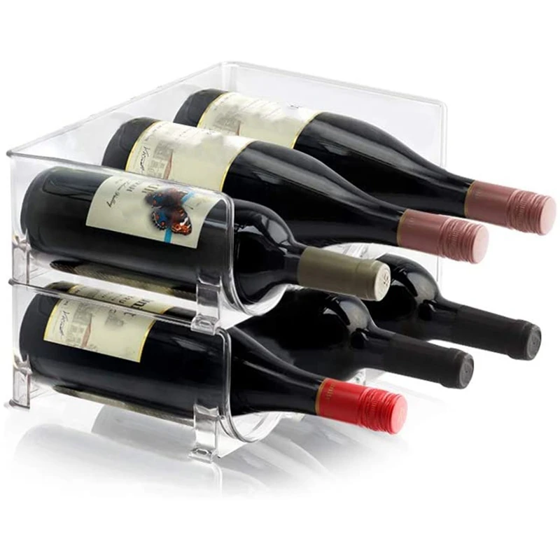 

2Pcs Plastic Wine Bottle Holder- Stackable Racks, Vertical Standing Display Stand- Modern Decorative Organizer 3 Bottles