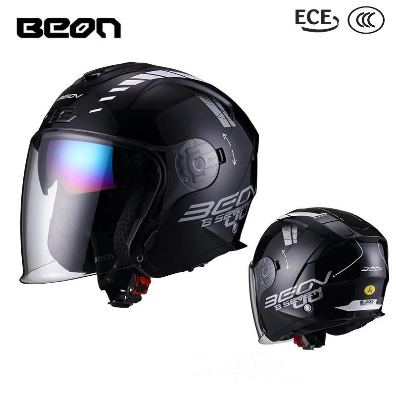 Мужской и Женский мотоциклетный шлем BEON 3/4 с двумя линзами Notocross полулицевой для