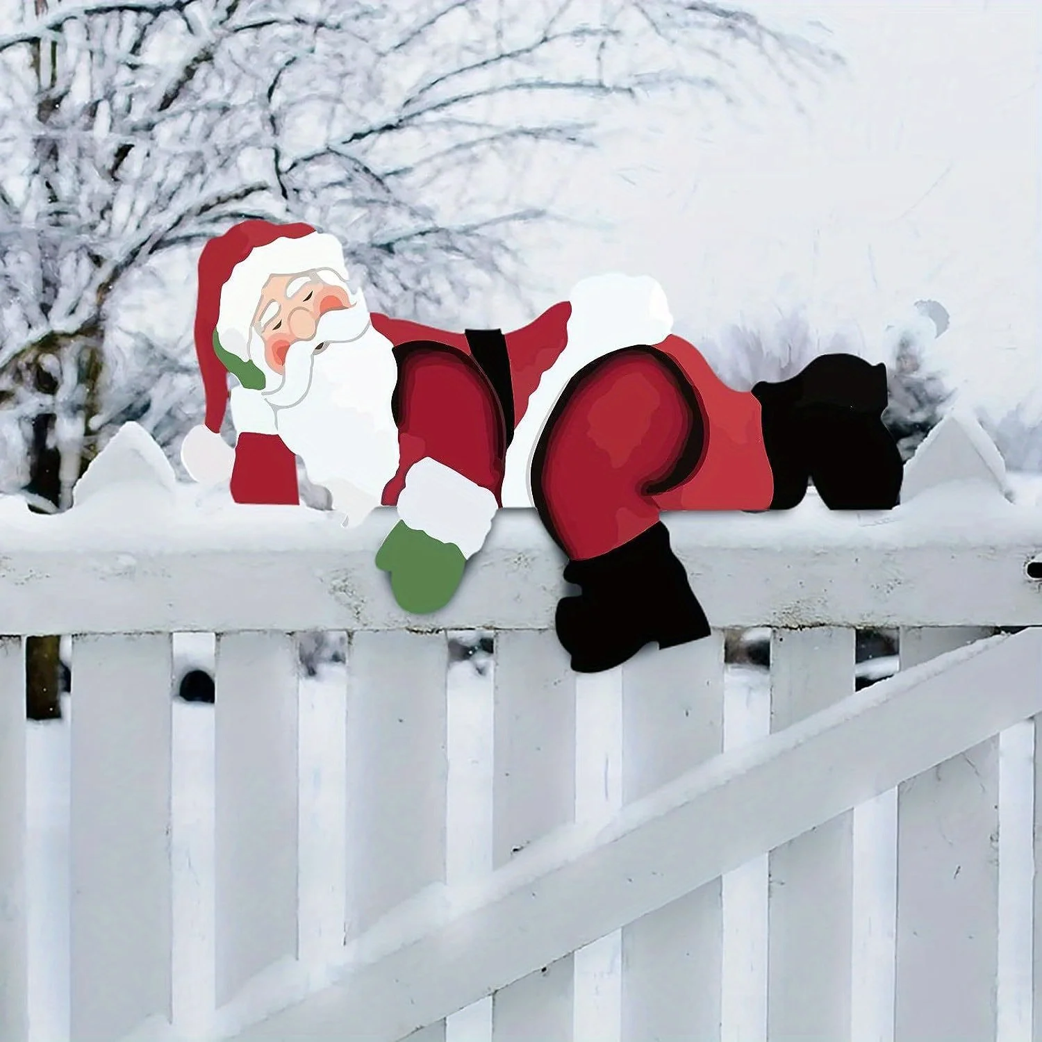 

Christmas Peeping Over Fence Santa Claus Decoration Classic Santa Fence Peeker Ornament Christmas Outdoor Yard Garden Decoration