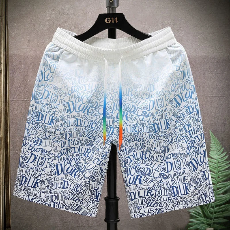 

Disney Fashion shorts men's summer thin loose sports cropped pants trend print gradient casual beach pants