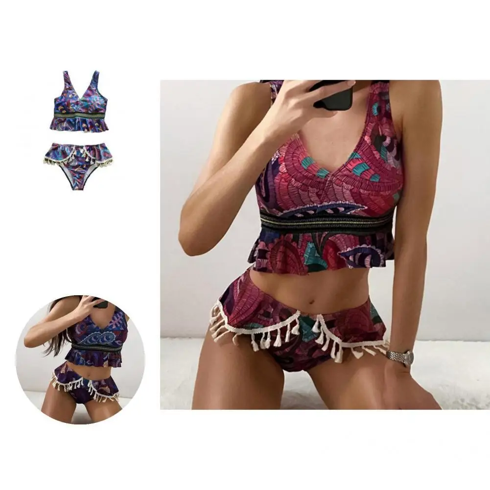 

Sexy 2Pcs/Set Stylish V Neck Slim Swimwear Girls Women Swimsuit High Stretch Beachwear