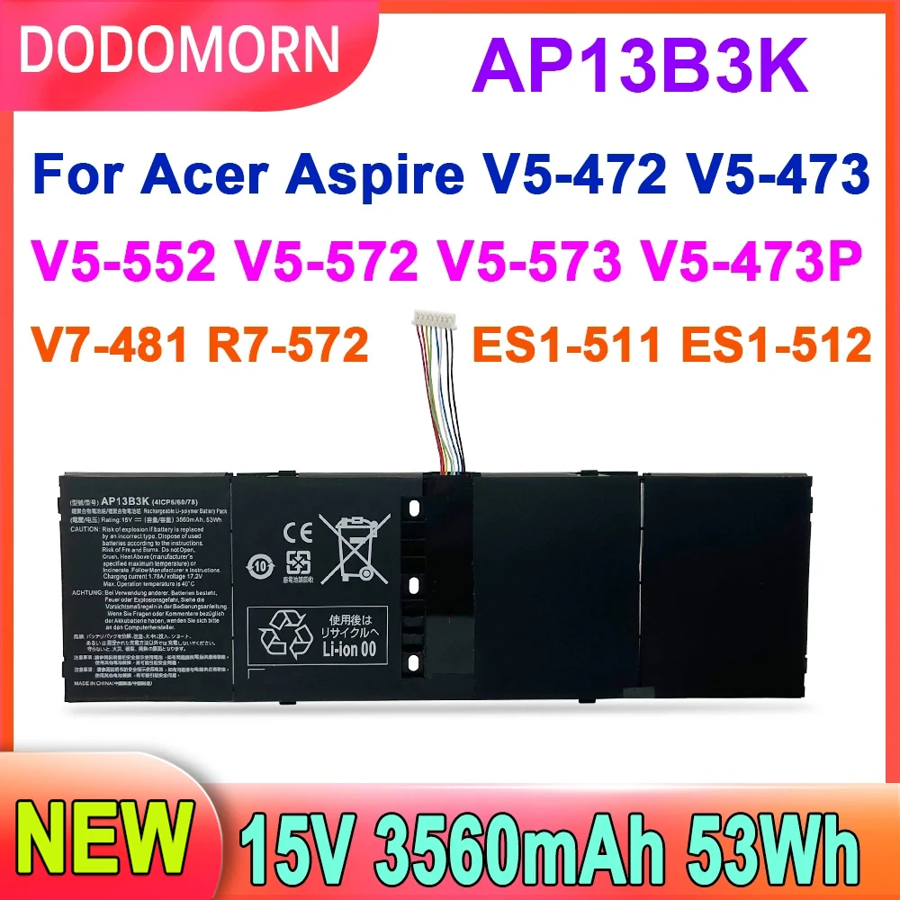 Фото DODOMORN AP13B3K аккумулятор для ноутбука Acer Aspire M5-583 R7-571 R7-572 V5-452 V5-472 V5-552 V7-481 V7-582 Высокое качество 53 Втч 15 В №1