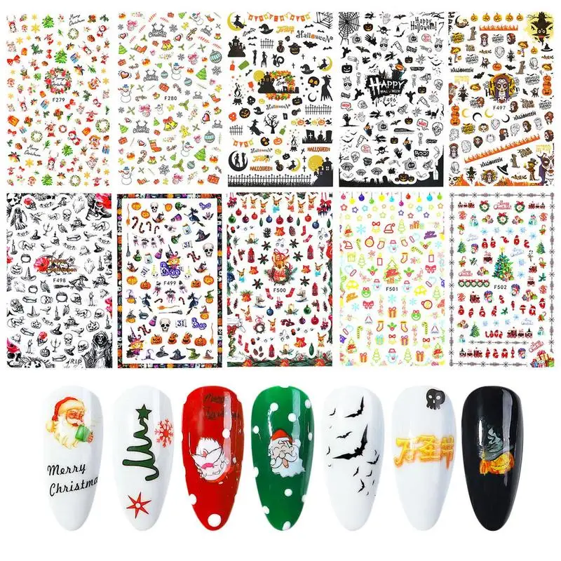 

10 шт., декоративные наклейки для ногтей «Санта-Клаус»