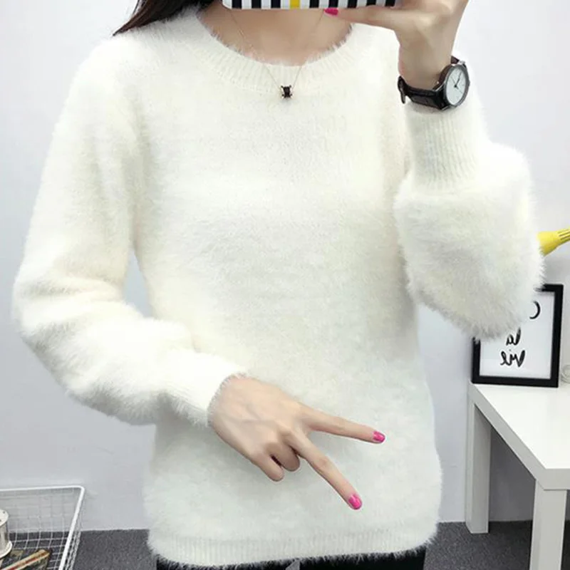 

Женские флисовые пуловеры 2023, женский эластичный свитер с круглым вырезом и длинными рукавами-фонариками, повседневный вязаный пуловер, топы