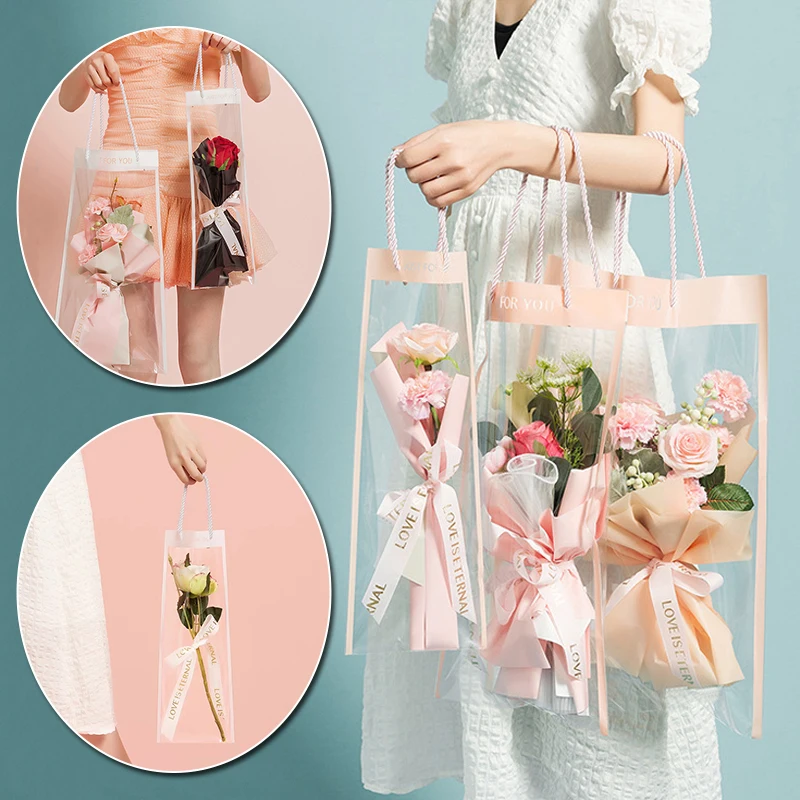 

10pcs Fresh Flower Packaging Bag Small Bouquet Display Window Fresh Flower Portable Gift Bags Flower Shop Bouquet Packaging Bag