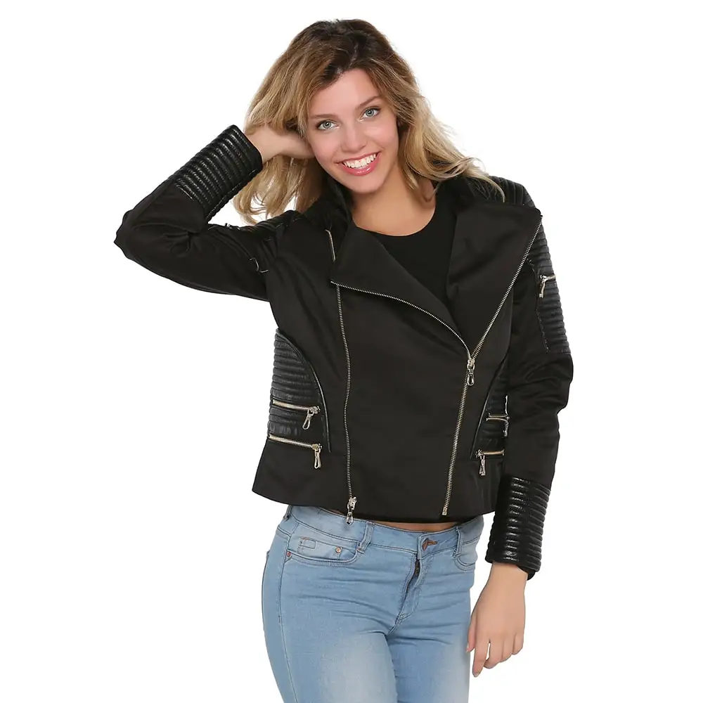 S'elite collection real leather and fabric women's black jacket genuine leather female water repellent winter autumn spring