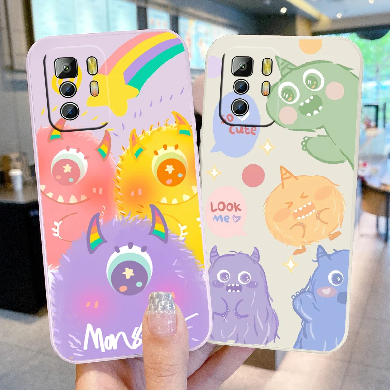 

Cartoon cute furry monsters Phone Case For Xiaomi Redmi Note 11 11S 11T 10S 10 9S 9T 9 8T 8 Pro Plus 5G Liquid Rope Cover