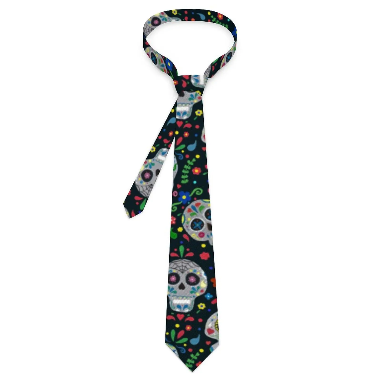 

Мужской галстук День мертвых сахарный череп шейные галстуки с цветочным принтом милый забавный воротник галстук с рисунком повседневная одежда