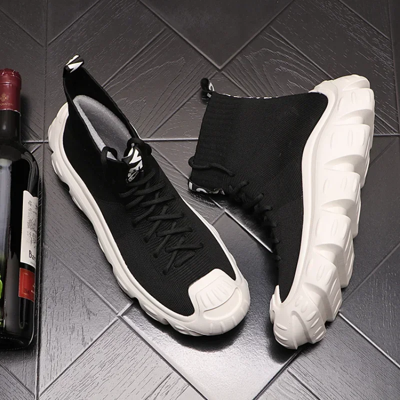 Высокие кроссовки мужские модные вязаные носки ботинки мужская обувь на толстой