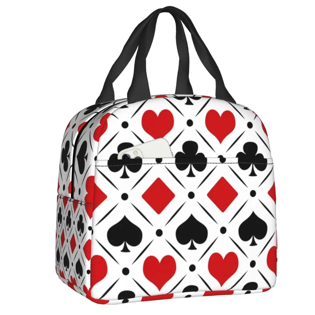 

Playing Card Suits Symbols Insulated Lunch Bag for Women Leakproof Poker Cooler Thermal Bento Box Office Picnic Travel