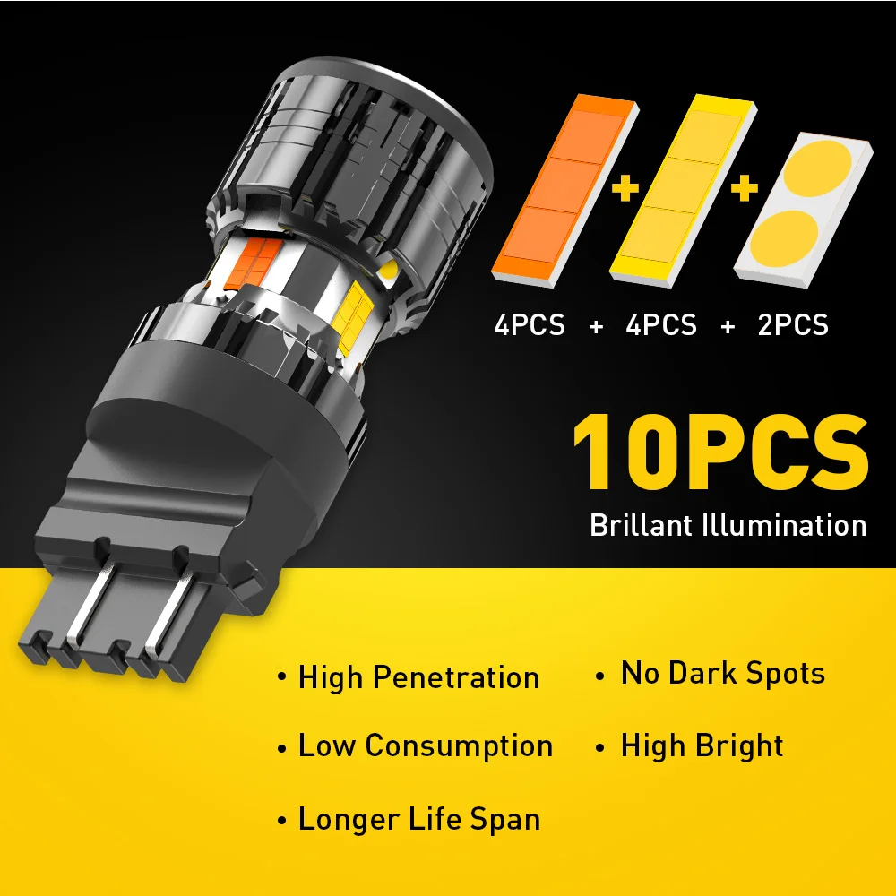 AUXITO 2X T25 3157 Переключающая светодиодная лампа Canbus P27/7 Вт с указателем поворота без