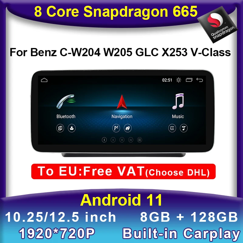 

Android 11 Snapdragon 8Core CPU 8+128G Car DVD Multimedia Player GPS Radio Stereo for MercedesBenz C Class W204 w205 VclassW638
