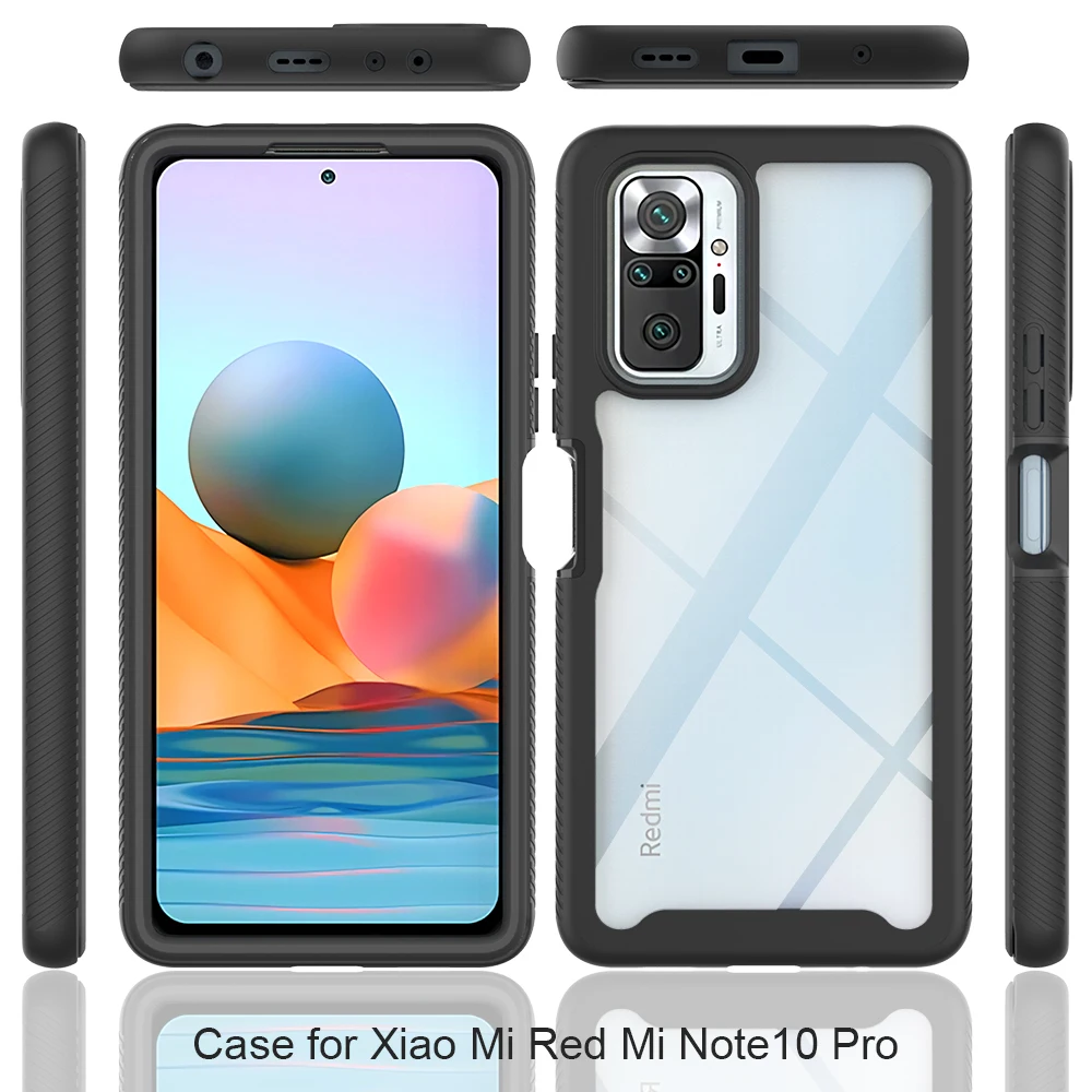 2 in1 Hybrid Rugged Armor Shockproof Case For Xiaomi Redmi Note 10 Pro 11S 10S 11 Pro TPU Frame Transparent Acrylic Back Cover