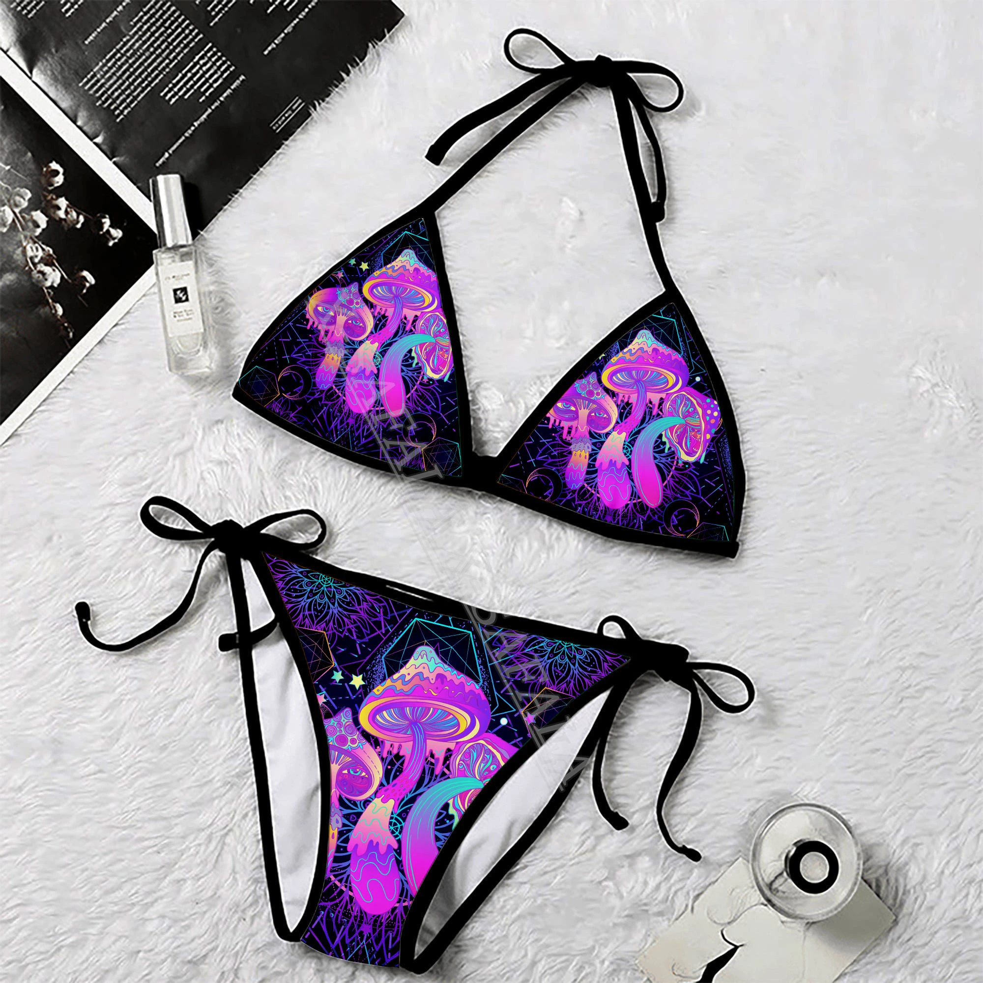 

Mushroom Hippie Psychedelic Colorful Trippy 3D Print Women Micro Triangle Bikini Summer Beachwear Mankini Cute Sexy Beach Suit-9