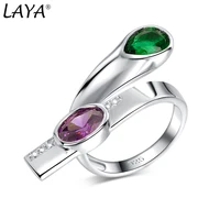laya 925 sterling silver shining zircon synthetic purplegreen crystal irregular large finger ring for men women fashion jewelry