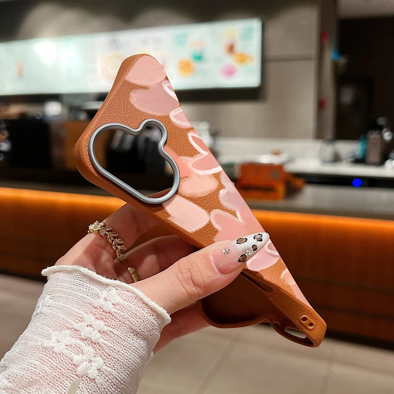 Розовый чехол Love Hearts для iPhone 16 Pro Max с роскошной кожаной текстурой мягкий