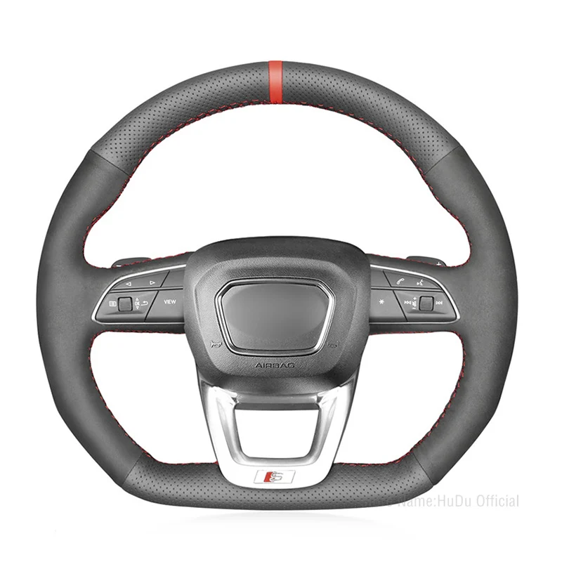 

Car Steering Wheel Cover For Audi Q5 SQ5 2017-2019 Q3 2018 2019 Q8 SQ8 2018 2019 Q7 SQ7 2014-2019 Black Suede Leather Handsewing