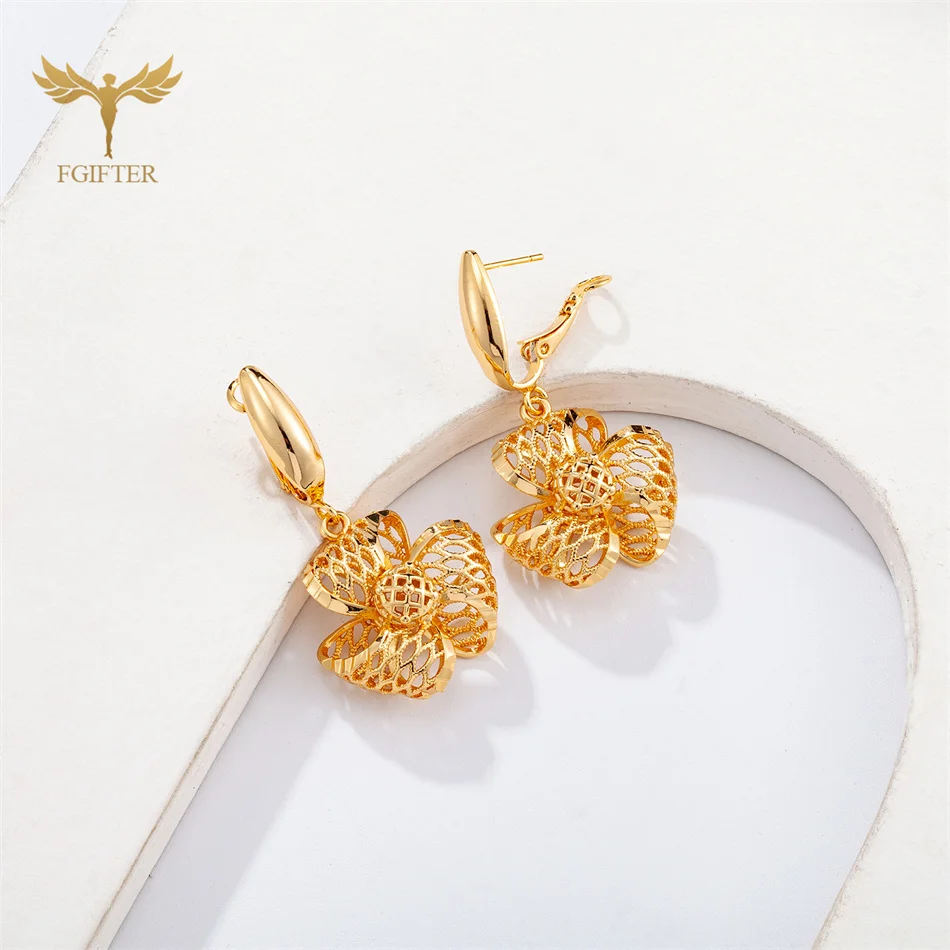 Женские серьги-подвески Цветочные геометрические подвески Нержавеющая сталь Винтажная мода 18-каратного золота Полые узоры Женские украшения