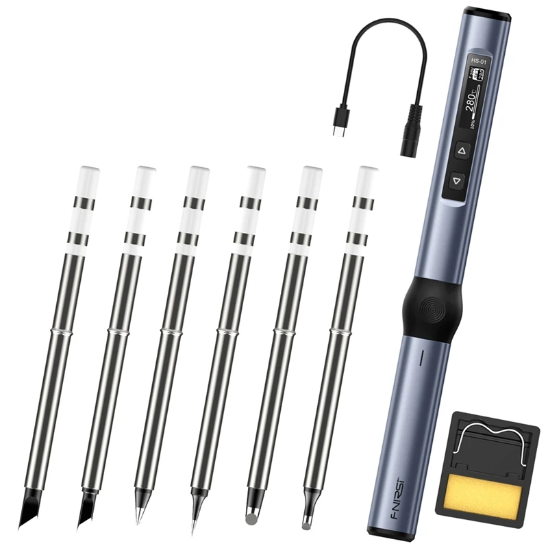 

HLZS-FNIRSI HS-01 Smart Electric Soldering Iron+6Xsoldering Heads PD 65W Adjustable Constant Temperature Fast Heat Soldering Iro