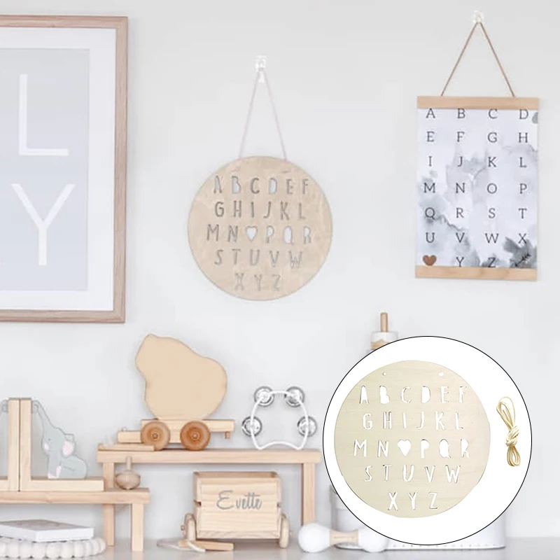 

Geometric INS Home Decoration Round Wood Chip Pendant English Letter Wood Chip Pendant Alphabet Letter Kids Room Decoration