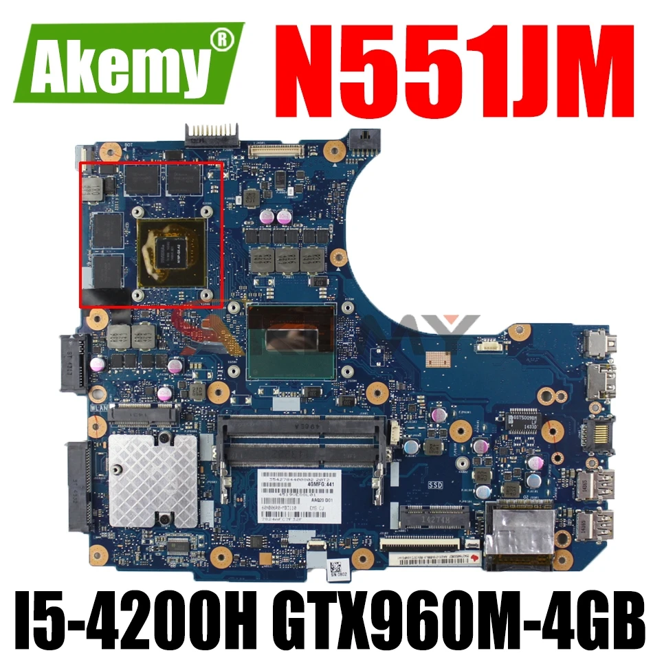 

AKEMY N551JM Laptop Motherboard For ASUS ROG G551JW G551JM N551JW G551J N551J Original Mainboard I5-4200H GTX960M-4GB GTX950M