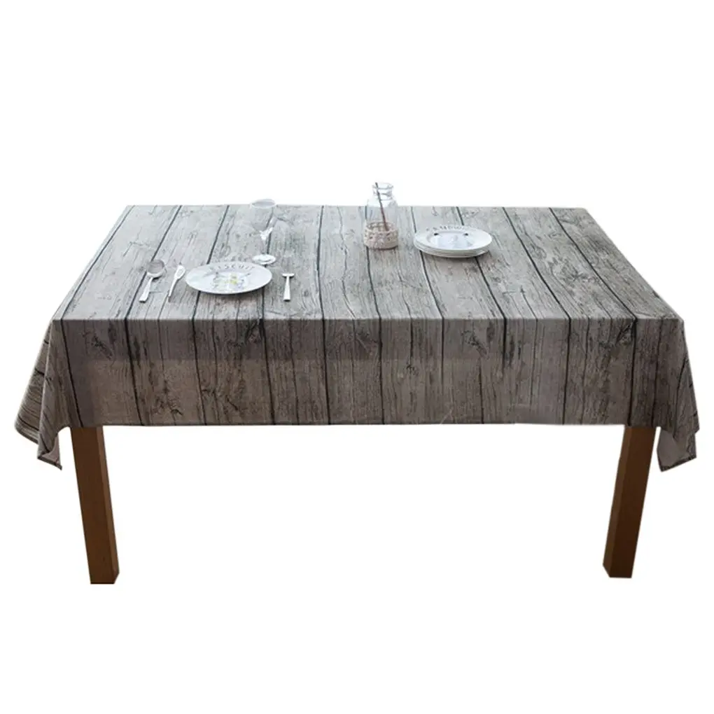 

Retro Wood Grain Square Shape Tablecloth Cotton Linen Fabric Home Dining Room Table Cloth Cover