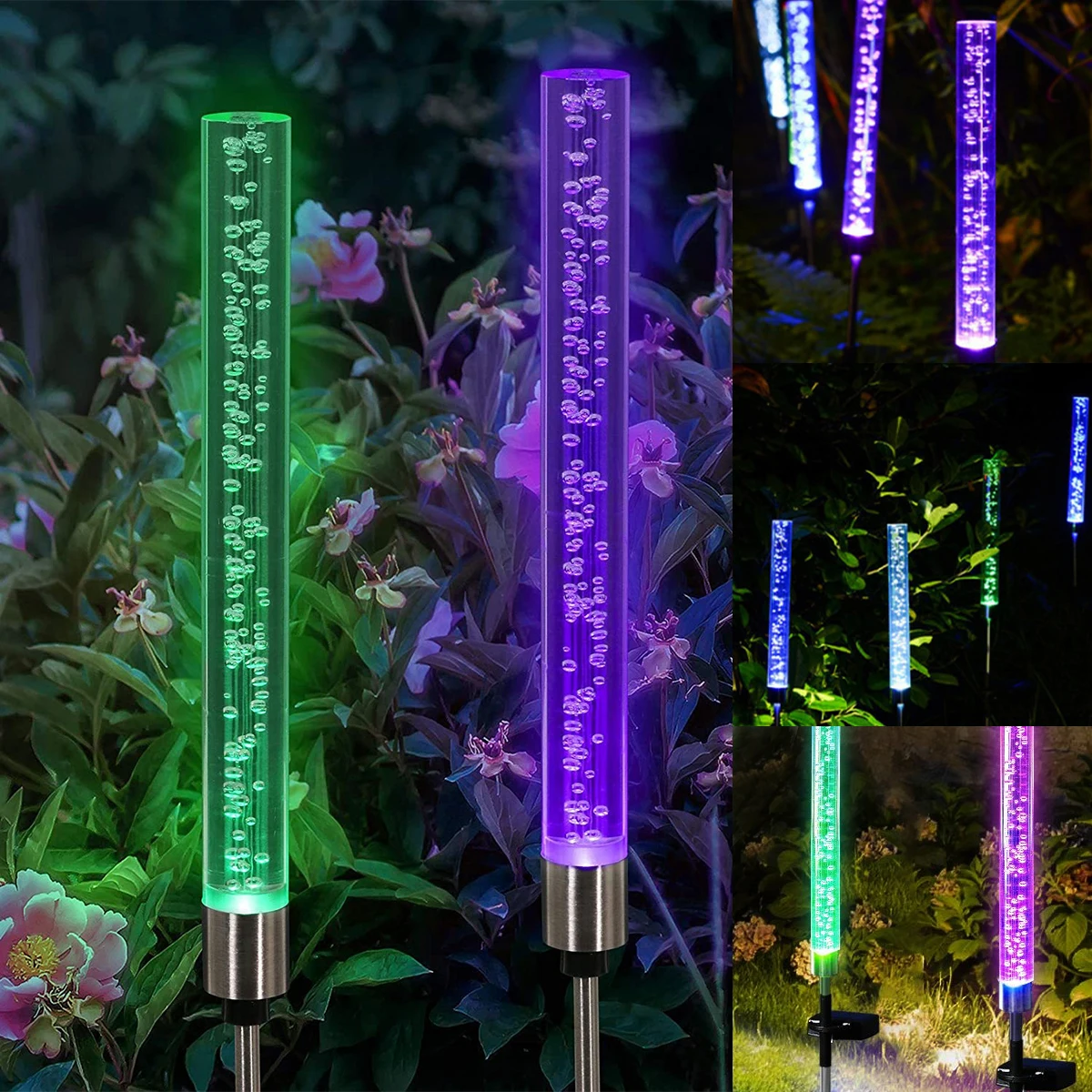 

2pcs Solar Bubble Light RGB Color Changing Solar Stake Lights IP44 Waterproof Solar Lawn Lamp Auto ON/OFF Bubble Landscape Light