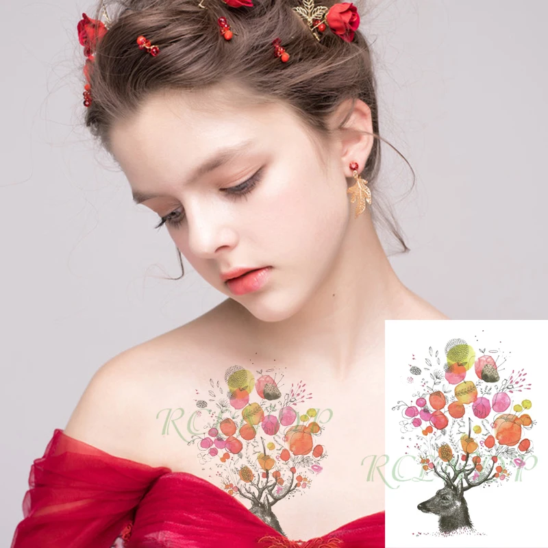 

Waterproof Temporary Tattoo Sticker Fresh Colorful Fruit Ballon Style Deer Fake Tatto Flash Tatoo Back Leg Art for Women Men