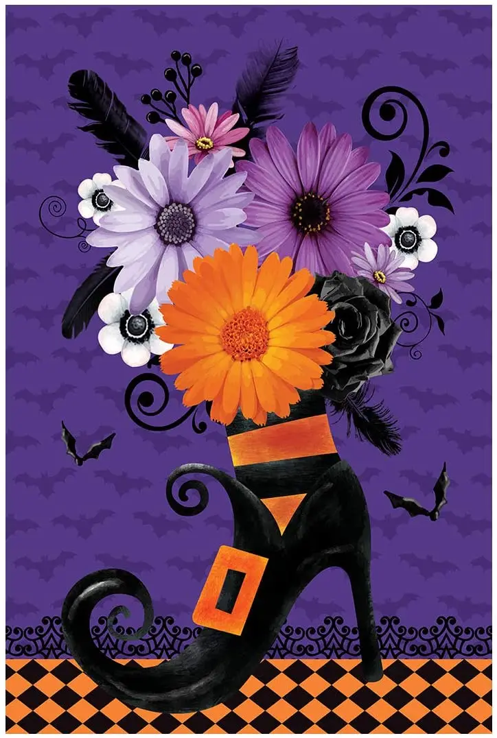 

Witch Boot Outdoor Flag for Homes Decorative Happy Halloween Double Sided Garden Flag Banner for Outside House Yard Home Decorat
