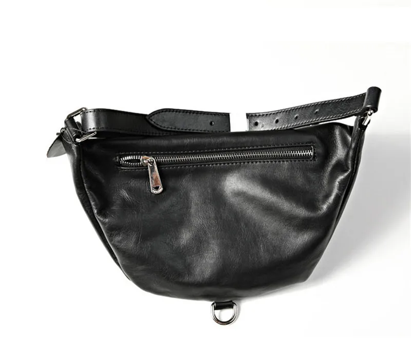 Casual first layer cowhide men's black chest bag fashion natural genuine leather multifunctional waist pack sports crossbody bag