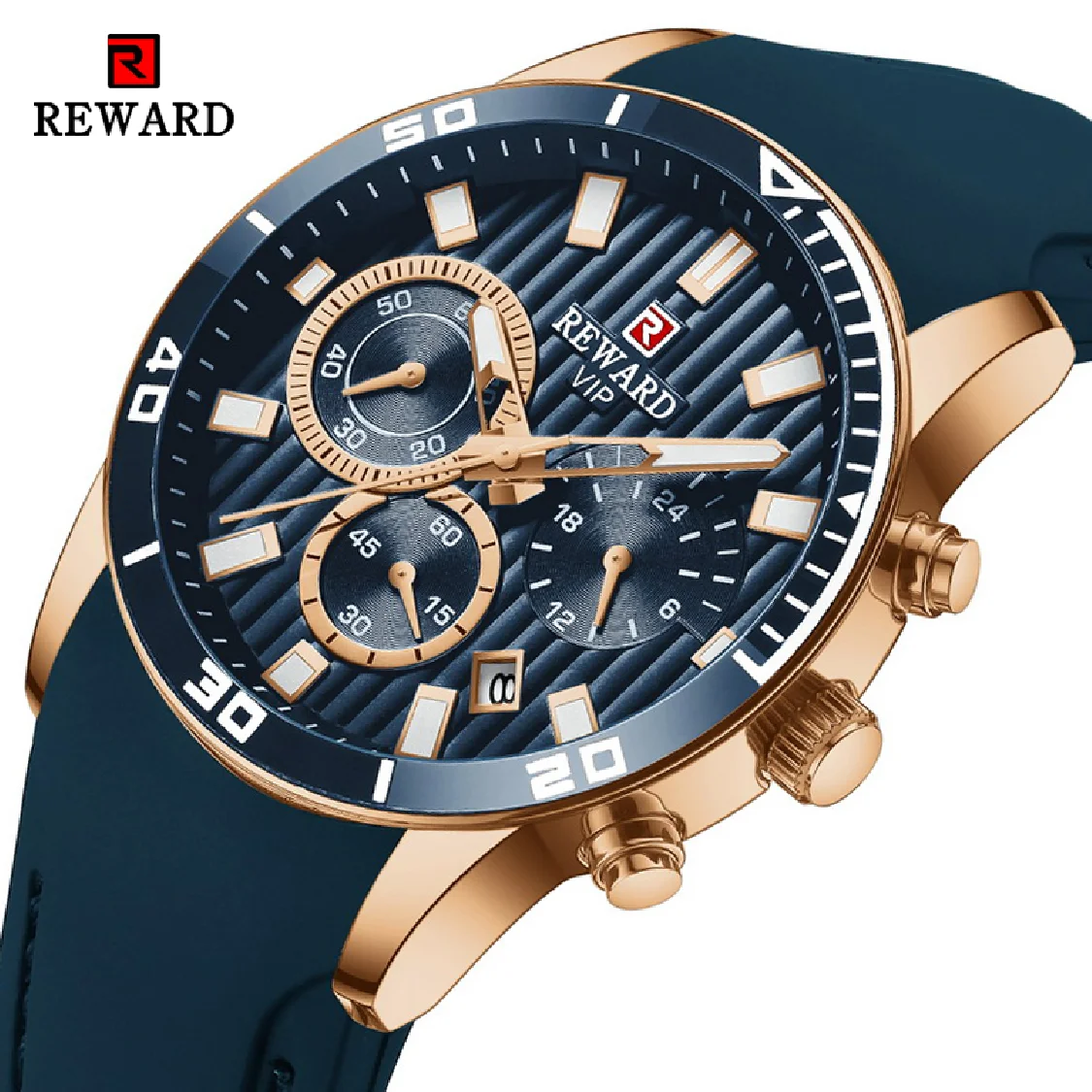 

REWARD Mens Watches Top Brand Luxury Blue Quartz Watch Chronograph Men Silicone Waterproof Date Sport Wrist Watch Man Male Clock