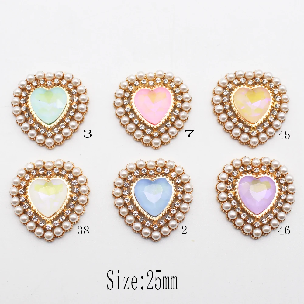 

10Pcs/Lot 25mm Heart-Shaped Mocha Rhinestone Simulation Pearl Stickable Hat Gift Box Gift Bow Jewelr DIY Decorative Accessories