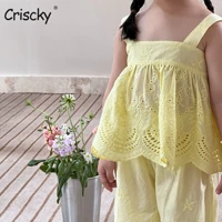 criscky baby clothing set childrens solid color sleeveless lace two piece suit spring summer newborn boys girls pants outfit