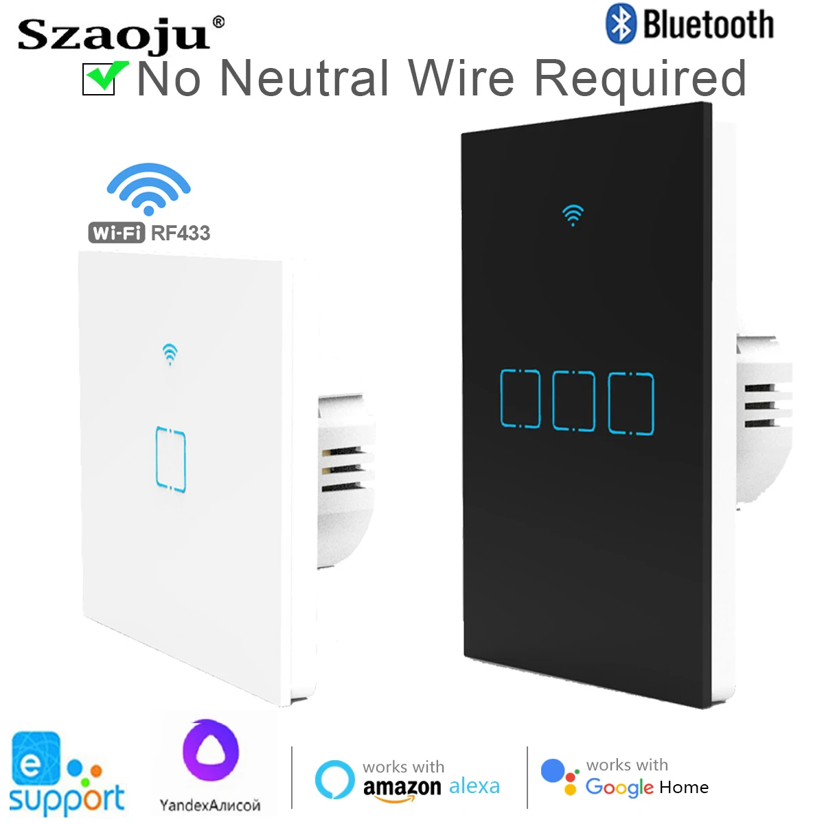 Сенсорный выключатель Szaoju EWelink с Wi-Fi, настенный смарт-выключатель, ЕС, умный дом, жизнь, Alexa, Google Home, Bluetooth, RF, дистанционное управление, 1/2/3 клавиши