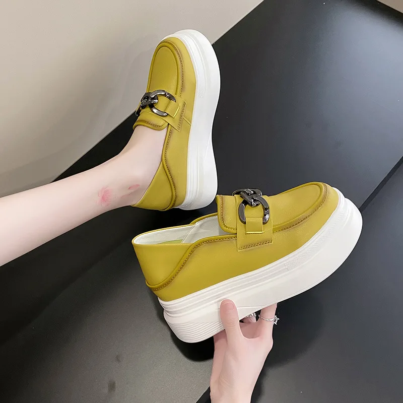 

Лоферы женские на платформе, Повседневная Удобная прогулочная обувь, на платформе, с вулканизированной подошвой, дизайнерская обувь с цепо...