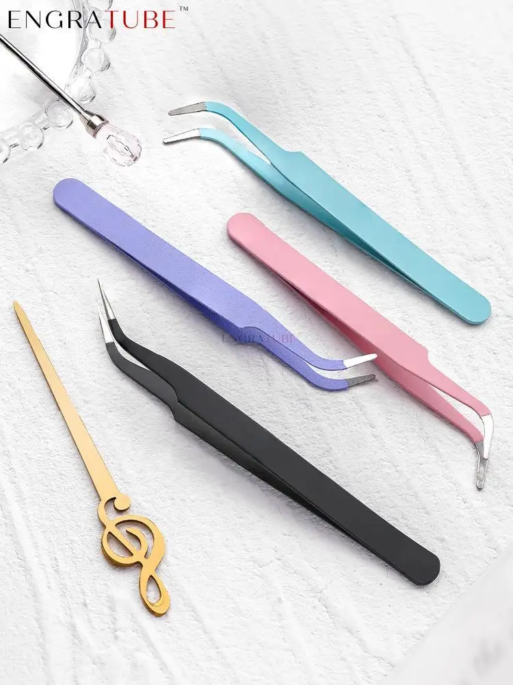 

Colored Steel Elbow Tweezers Anti-static Precision Tweezers For Nails Sticker Rhinestones Picker Straight Curved Stainless Tools