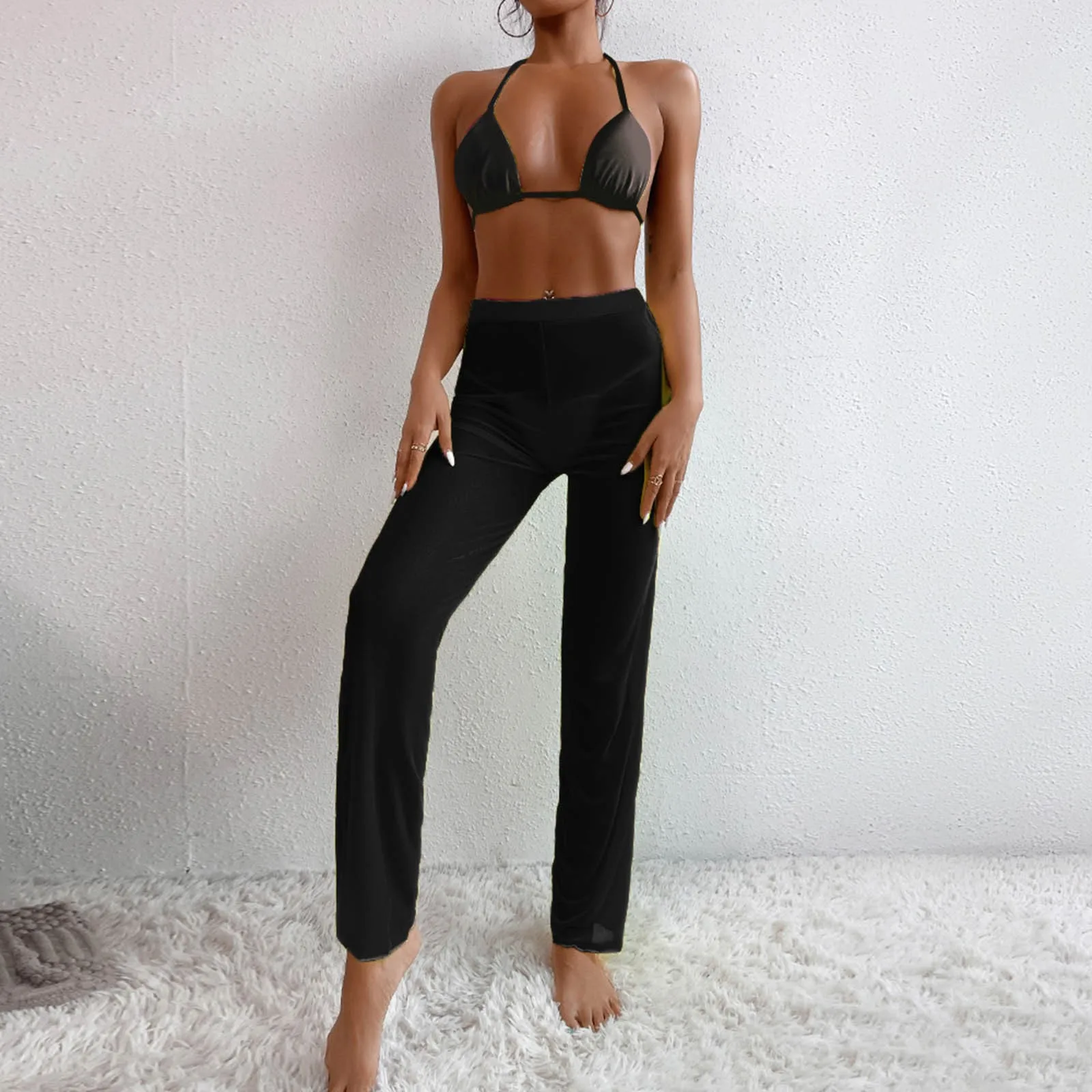 

Женский купальник из трех предметов, бандо, бандажный комплект бикини, соблазнительный однотонный бразильский купальник пуш-ап, пляжная од...