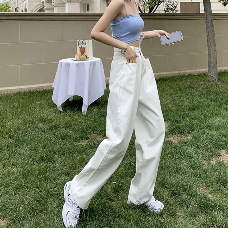 Straight Mom Denim Trousers Women White Wide-leg High Waist Pants New Oversize Loose Fashion Korean Jeans for Female Streetwear