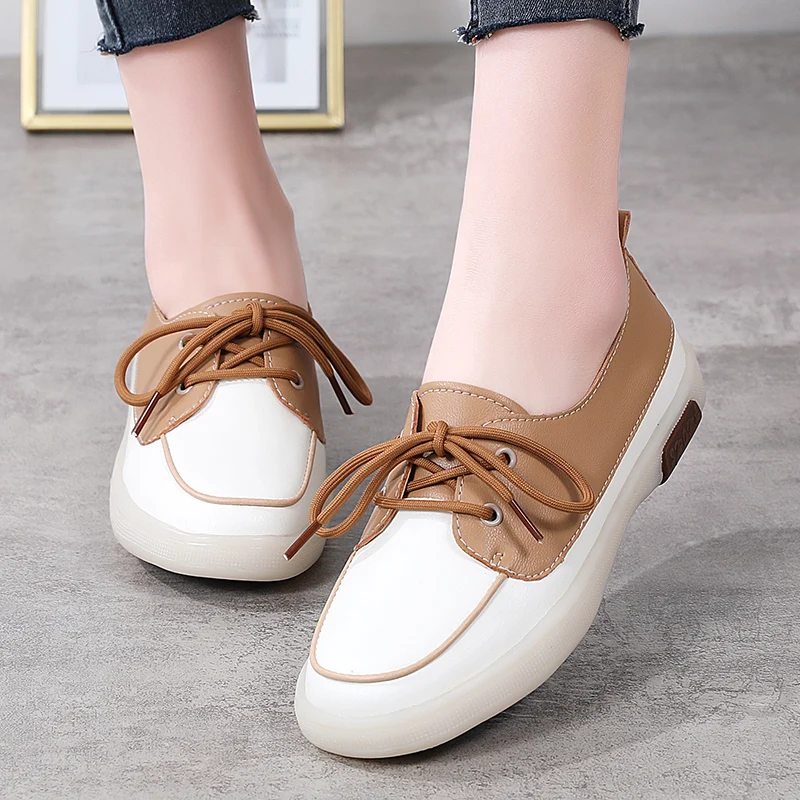 

Leather Women Flats Lace Up Womens Shoes Soft Leather Loafers Casual Fashion Ladies Flats Shoes Spring 2022 Zapatos De Mujer