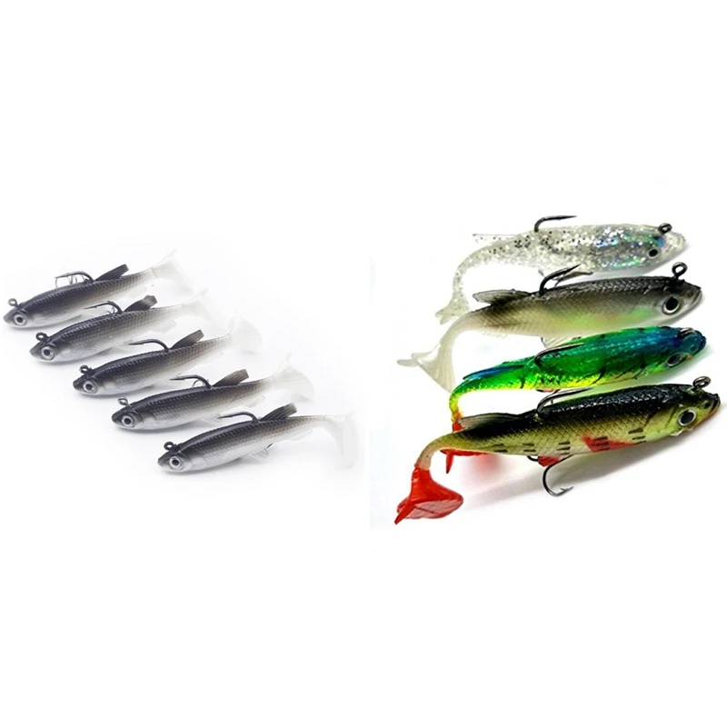 

4Pcs Arrive 8Cm 14G Soft Bait Lead Head Sea Fish Lures & 5 Pieces Soft Fishing Lure Wobbler Swim Bait