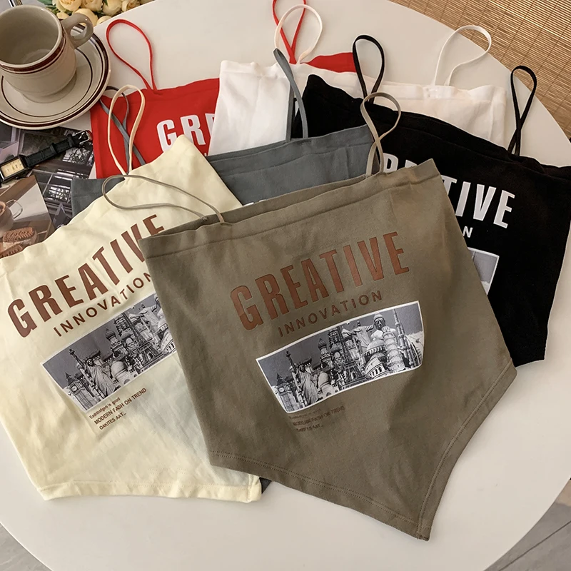 HELIAR женский укороченный топ Y2K на тонких бретелях, сексуальный топ с буквенным принтом, топы с мягкими бретельками, необычный укороченный топ с открытой спиной