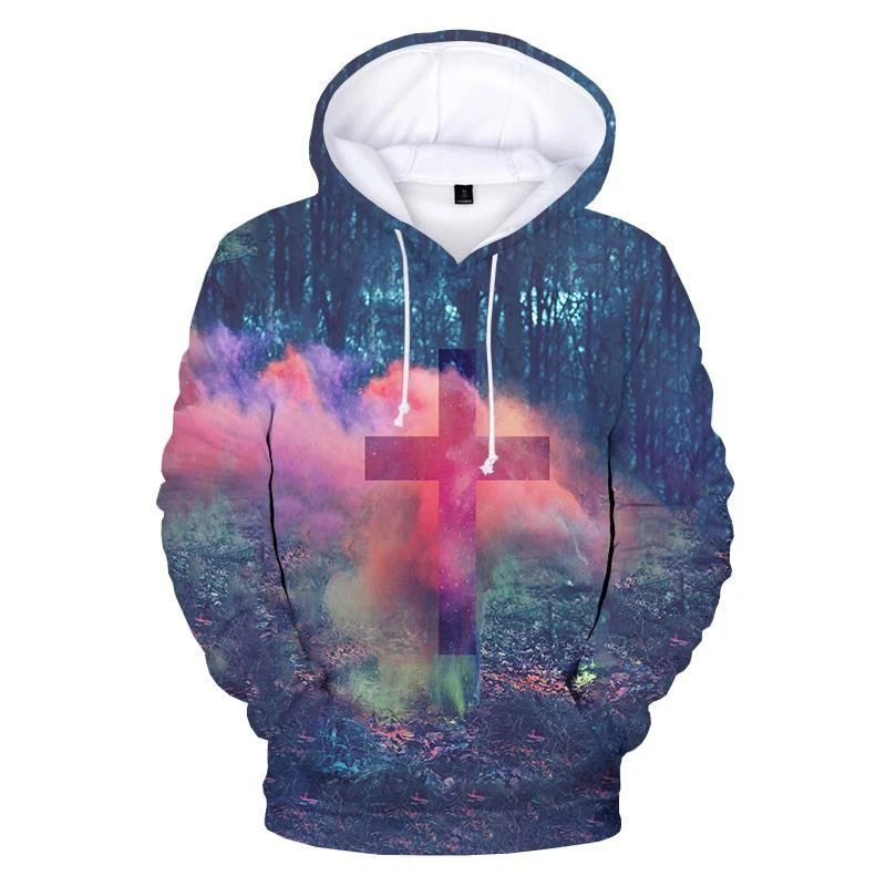 Трендовые толстовки с узором креста Иисуса модные осенние длинным рукавом для