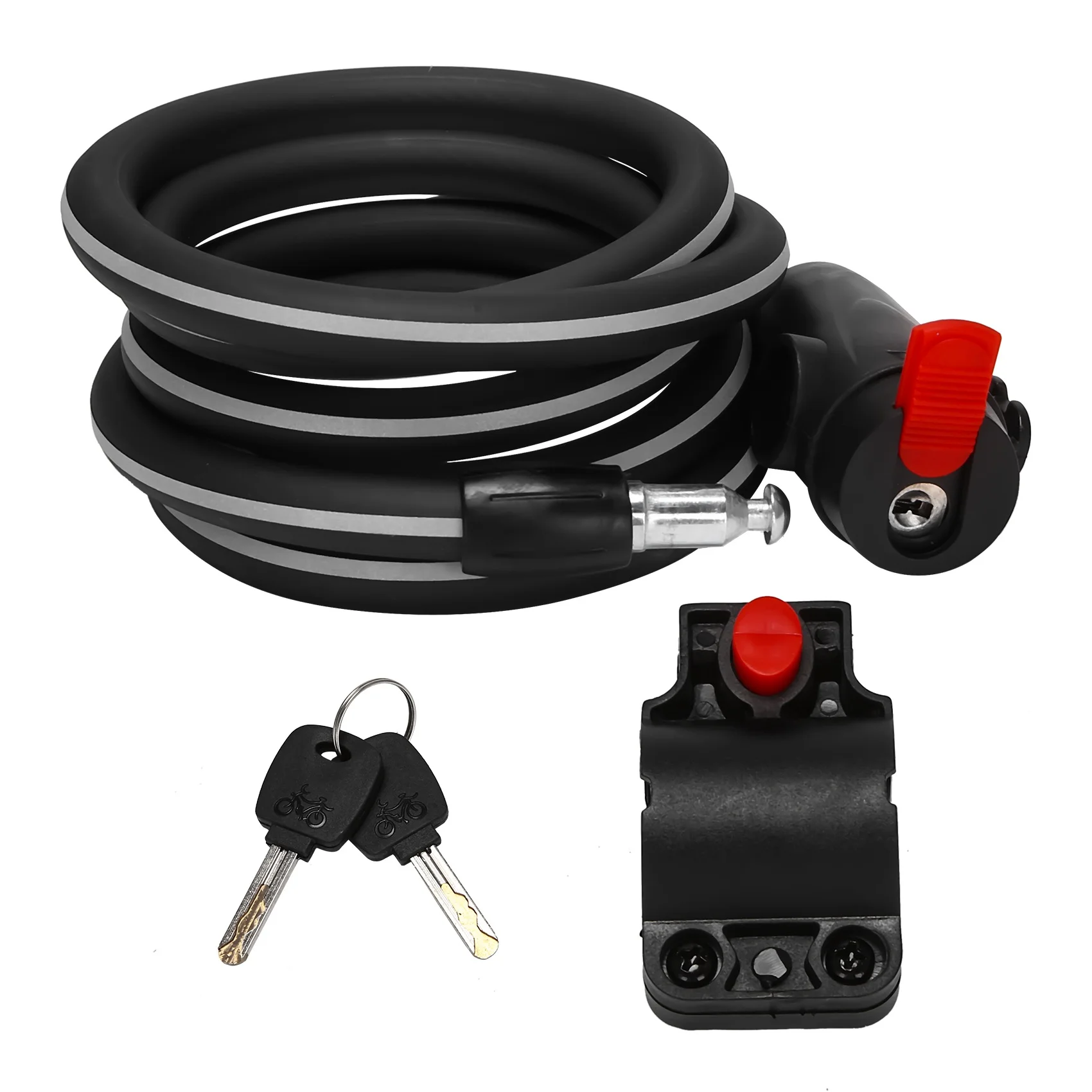 

Велосипедный замок, велосипедный замок с водонепроницаемой клавишей, портативный велосипедный замок, 6 футов с монтажным кронштейном и светоотражающими полосками