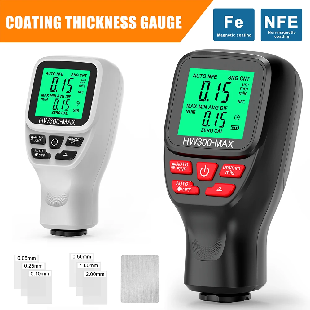 

HW300-MAX 0-2000um Coating Thickness Gauge High Precise Film Thickness Meter LCD Digital Car Paint Coating Thickness Tester